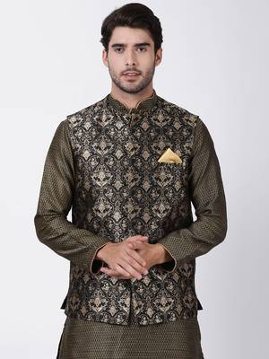 Black Plain Blended Cotton Nehru-Jacket 1