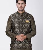 Black Plain Blended Cotton Nehru-Jacket