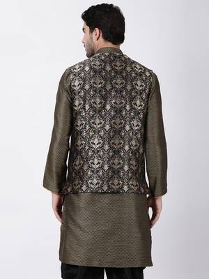 Black Plain Blended Cotton Nehru-Jacket 4