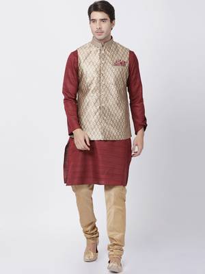 Maroon Plain Blended Cotton Kurta Pajama 1
