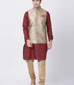 Maroon Plain Blended Cotton Kurta Pajama