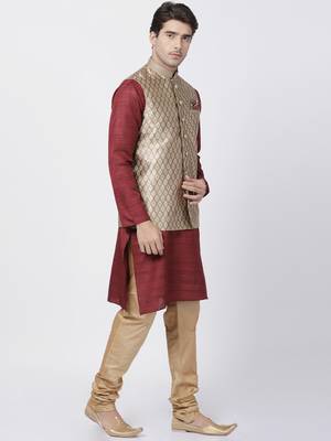 Maroon Plain Blended Cotton Kurta Pajama 2