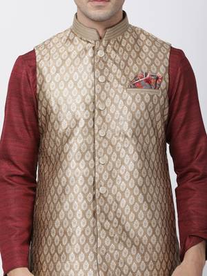 Maroon Plain Blended Cotton Kurta Pajama 3