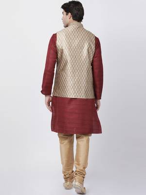 Maroon Plain Blended Cotton Kurta Pajama 4