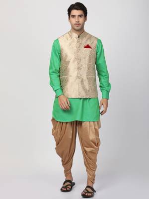 Green Plain Blended Cotton Dhoti Kurta 1