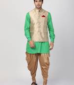 Green Plain Blended Cotton Dhoti Kurta