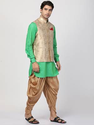 Green Plain Blended Cotton Dhoti Kurta 2