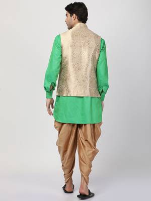 Green Plain Blended Cotton Dhoti Kurta 4