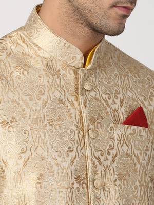 Yellow Plain Blended Cotton Dhoti-Kurta 3