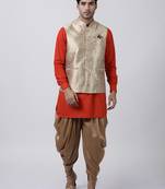 Red Plain Blended Cotton Dhoti-Kurta