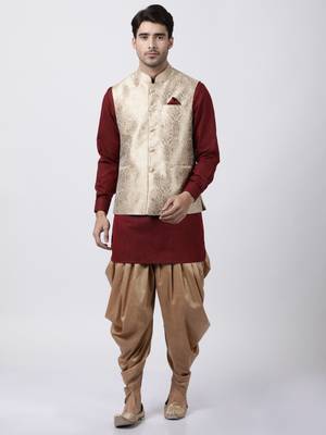 Maroon Plain Blended Cotton Dhoti Kurta 1