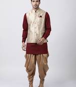 Maroon Plain Blended Cotton Dhoti Kurta