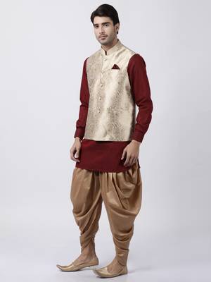 Maroon Plain Blended Cotton Dhoti Kurta 2