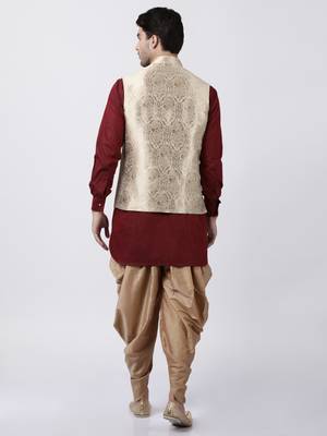 Maroon Plain Blended Cotton Dhoti Kurta 4