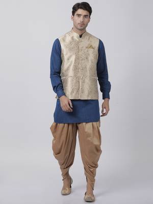 Blue Plain Blended Cotton Dhoti Kurta 1