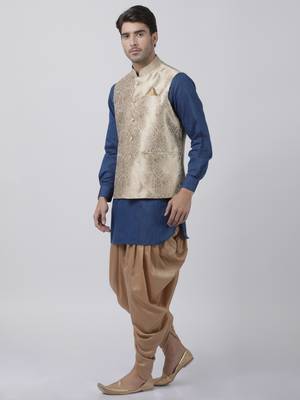 Blue Plain Blended Cotton Dhoti Kurta 2