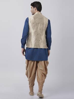 Blue Plain Blended Cotton Dhoti Kurta 4