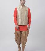Orange Plain Blended Cotton Dhoti-Kurta
