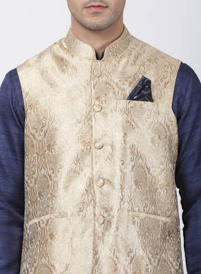 Blue Plain Blended Cotton Kurta Pajama 3
