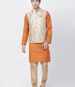 Brown Plain Blended Cotton Kurta-Pajama