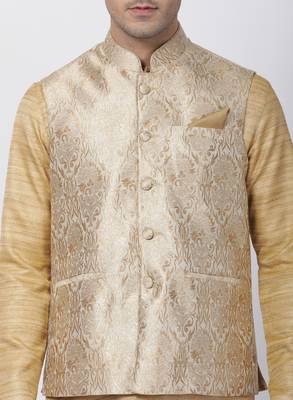 Beige Plain Blended Cotton Kurta Pajama 3