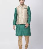 Green Plain Blended Cotton Kurta-Pajama