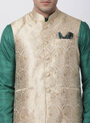 Green Plain Blended Cotton Kurta-Pajama 3