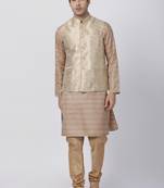 Gold Plain Blended Cotton Kurta Pajama