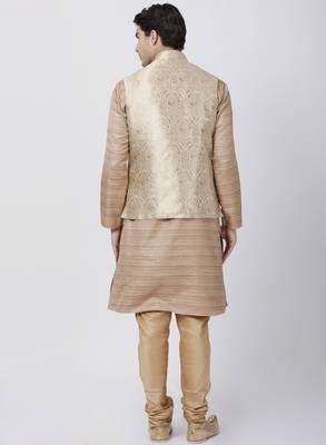 Gold Plain Blended Cotton Kurta Pajama 4