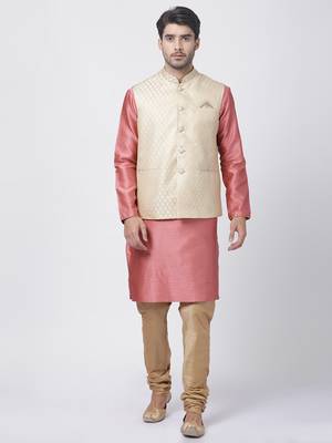 Pink Plain Blended Cotton Kurta-Pajama 1