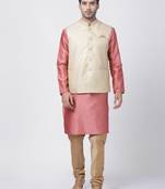 Pink Plain Blended Cotton Kurta-Pajama