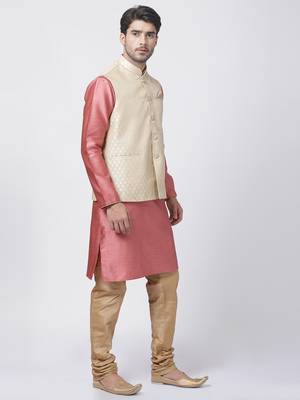 Pink Plain Blended Cotton Kurta-Pajama 2