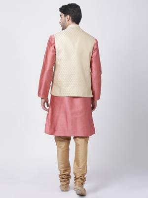 Pink Plain Blended Cotton Kurta-Pajama 4