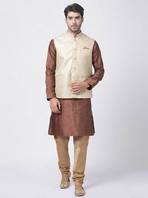 Maroon Plain Blended Cotton Kurta-Pajama 1