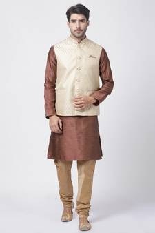 Maroon Plain Blended Cotton Kurta-Pajama