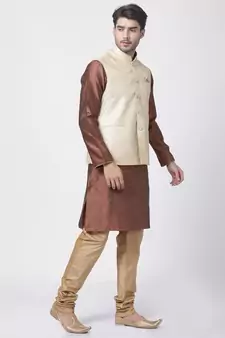 Maroon Plain Blended Cotton Kurta-Pajama