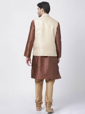 Maroon Plain Blended Cotton Kurta-Pajama 4