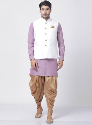 Purple Plain Cotton Dhoti-Kurta 1