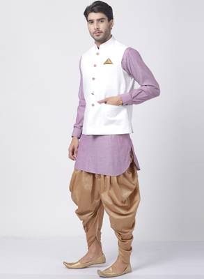 Purple Plain Cotton Dhoti-Kurta 2