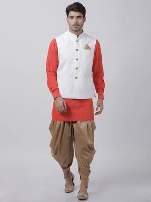 Red Plain Cotton Dhoti-Kurta 1