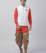 Red Plain Cotton Dhoti-Kurta