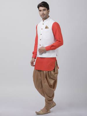 Red Plain Cotton Dhoti-Kurta 2