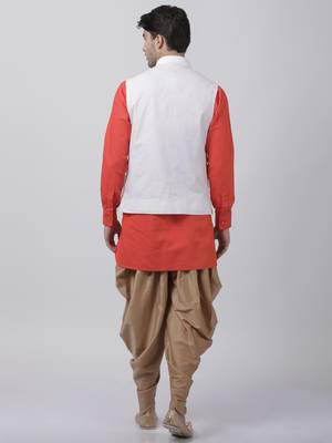 Red Plain Cotton Dhoti-Kurta 4