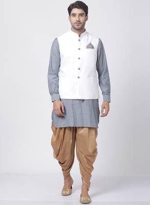 Grey Plain Cotton Dhoti-Kurta 1