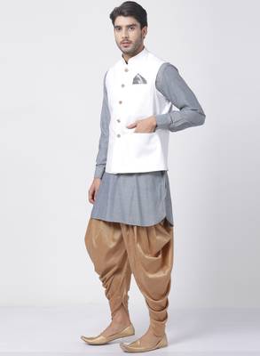 Grey Plain Cotton Dhoti-Kurta 2