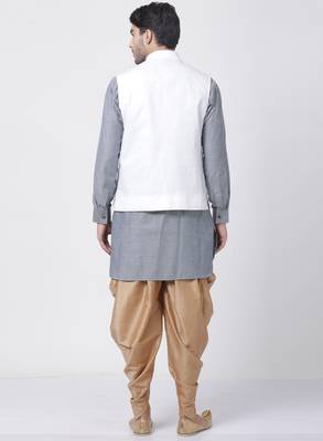Grey Plain Cotton Dhoti-Kurta 4