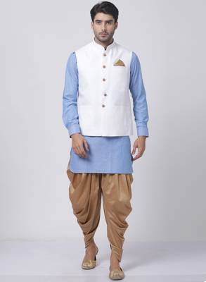 Blue Plain Cotton Dhoti-Kurta 1