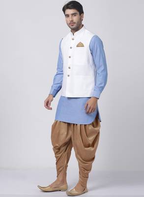 Blue Plain Cotton Dhoti-Kurta 2
