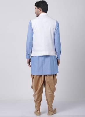 Blue Plain Cotton Dhoti-Kurta 4