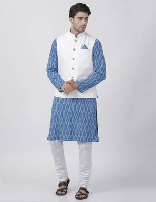 Blue Plain Cotton Dhoti-Kurta 1